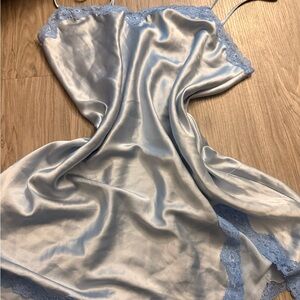 Victoria's Secret Light Blue Satin Chemise with Lace